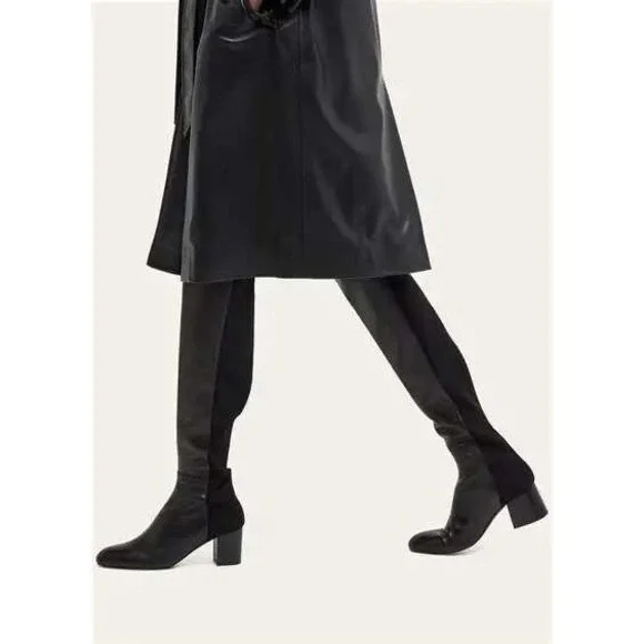 Stuart Weitzman Black Leather Stretch Over‎ The Knee Boots 7.5M